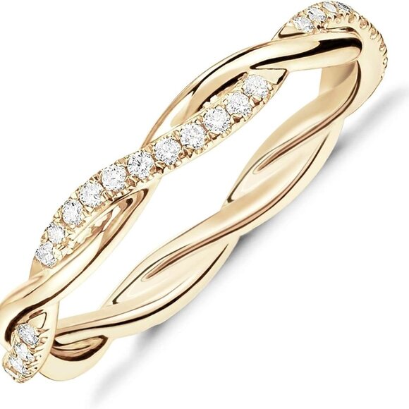 Jewelry - 14K Gold Plated Cubic Zirconia Twisted Rope Eternity Band for Women